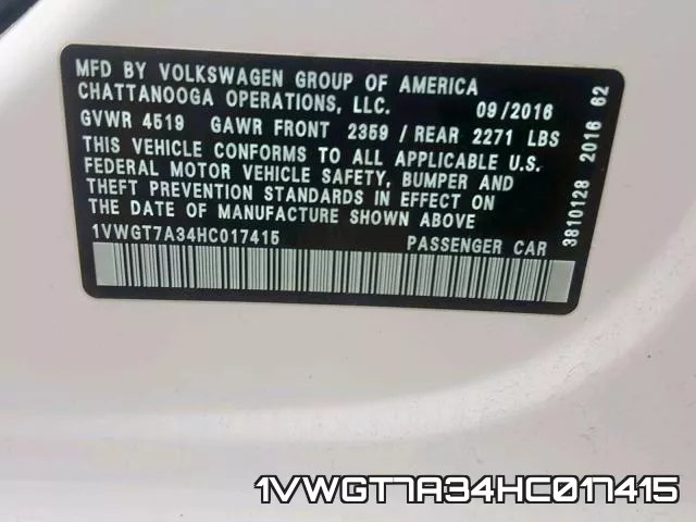 1VWGT7A34HC017415 фото 2