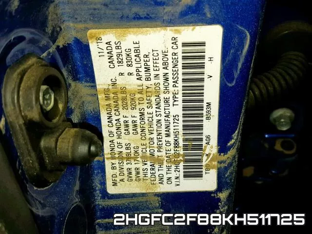 2HGFC2F88KH511725 фото 2
