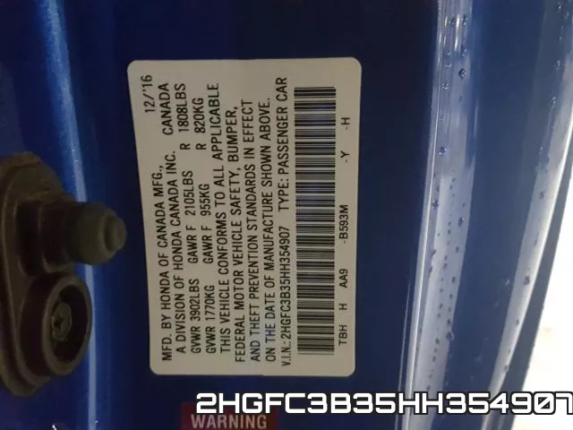 2HGFC3B35HH354907 фото 2