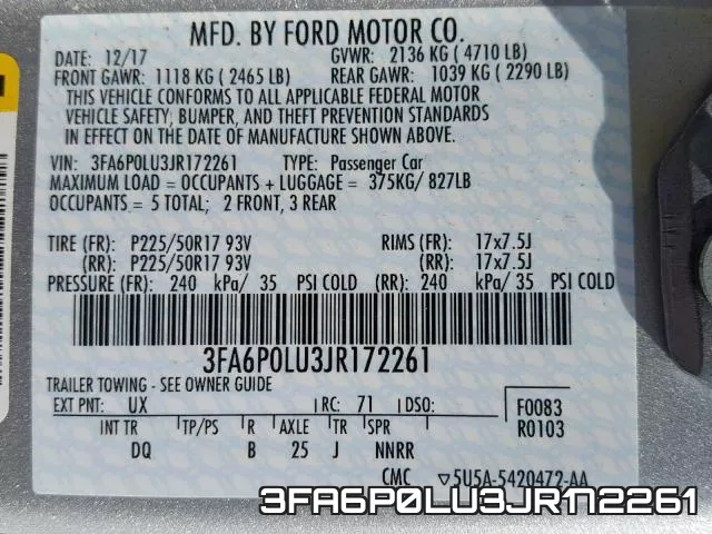3FA6P0LU3JR172261 фото 2