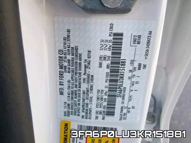 3FA6P0LU3KR151881 фото 2