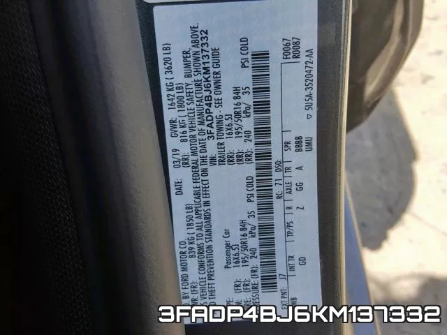 3FADP4BJ6KM137332 фото 2