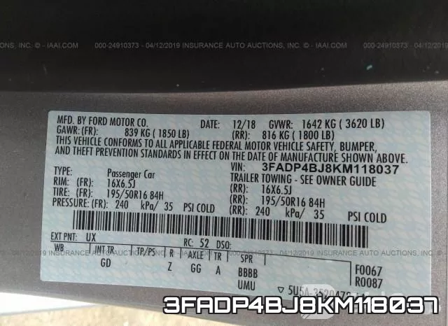 3FADP4BJ8KM118037 фото 10