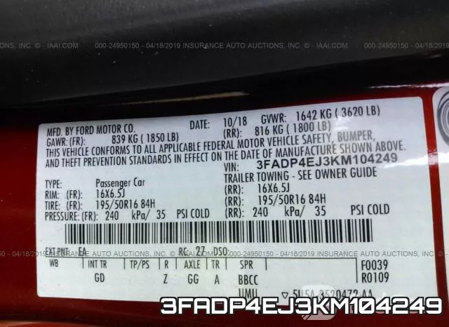 3FADP4EJ3KM104249 фото 10