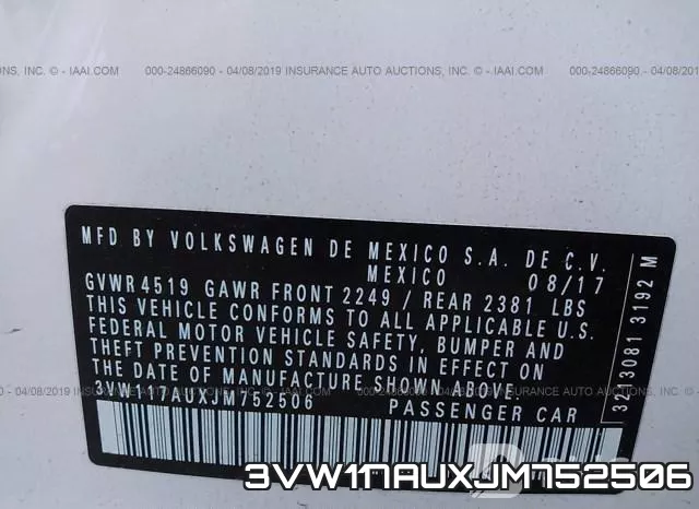 3VW117AUXJM752506 фото 10