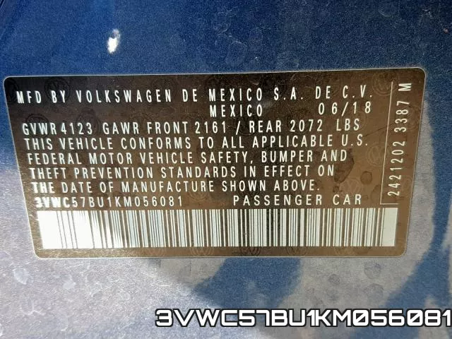 3VWC57BU1KM056081 фото 2