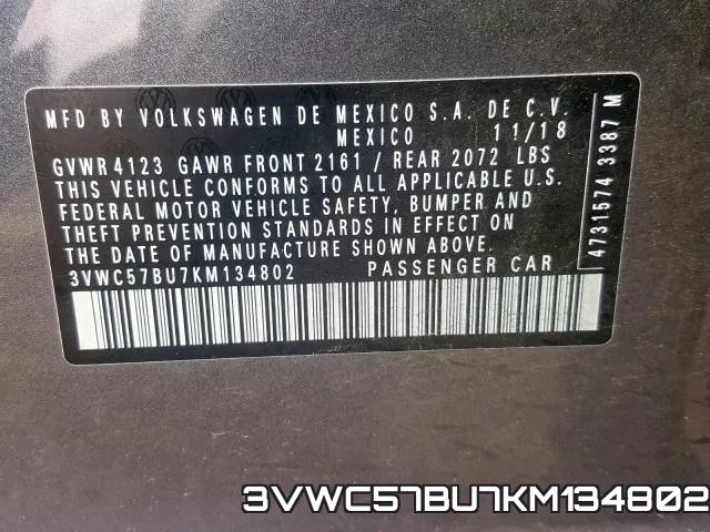 3VWC57BU7KM134802 фото 2