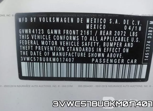 3VWC57BU8KM017407 фото 10