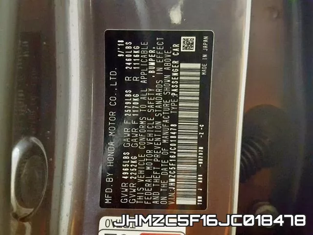 JHMZC5F16JC018478 фото 2