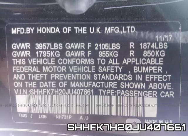 SHHFK7H20JU407661 фото 10