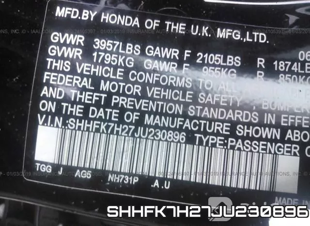 SHHFK7H27JU230896 фото 10
