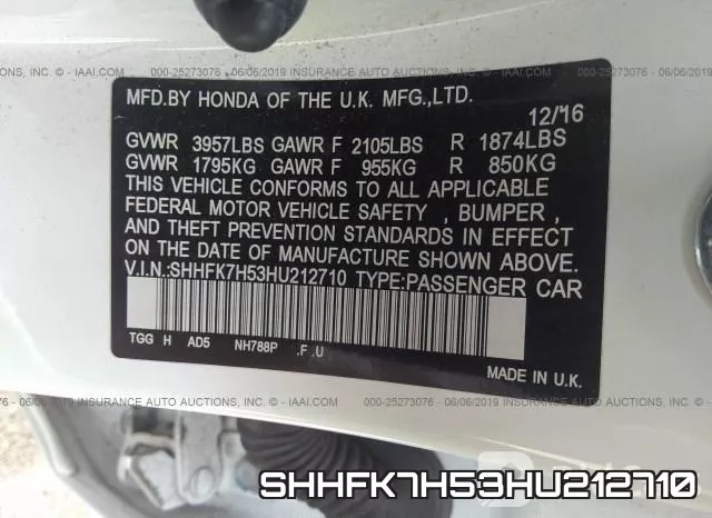 SHHFK7H53HU212710 фото 10