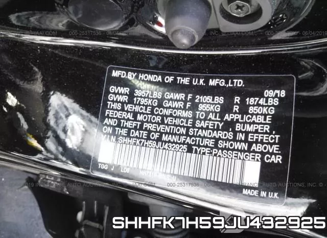 SHHFK7H59JU432925 фото 10