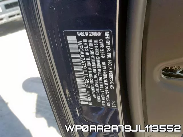 WP0AA2A79JL113552 фото 2