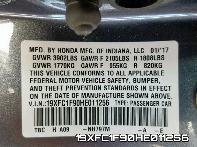 19XFC1F90HE011256 фото 2