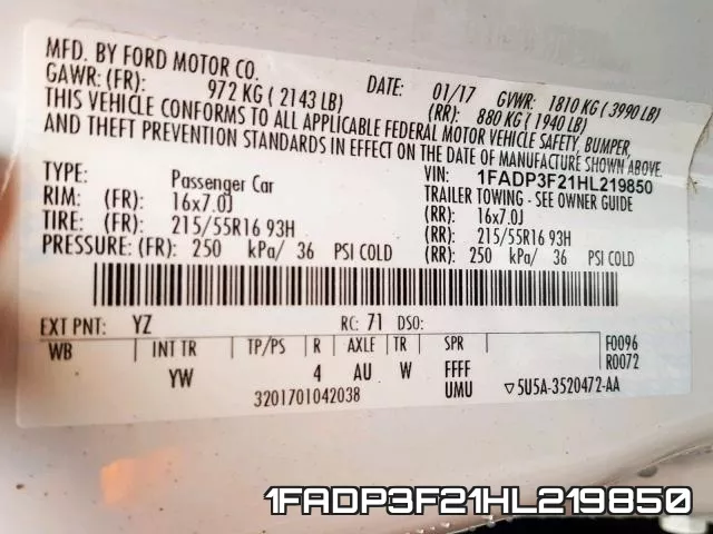 1FADP3F21HL219850 фото 2