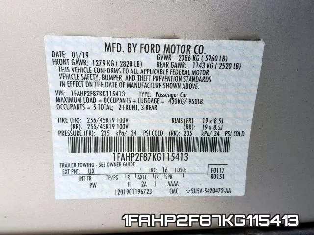 1FAHP2F87KG115413 фото 2