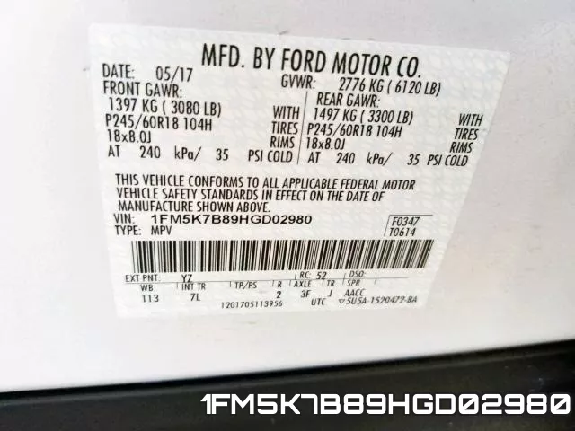 1FM5K7B89HGD02980 фото 2