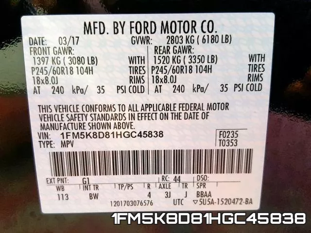 1FM5K8D81HGC45838 фото 2