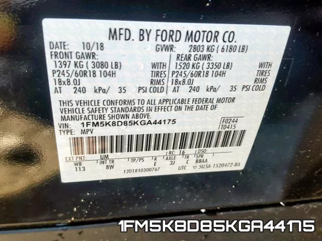 1FM5K8D85KGA44175 фото 2