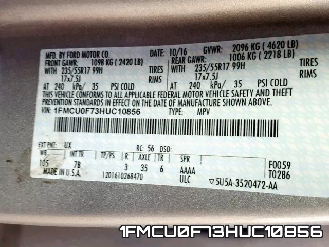 1FMCU0F73HUC10856 фото 2