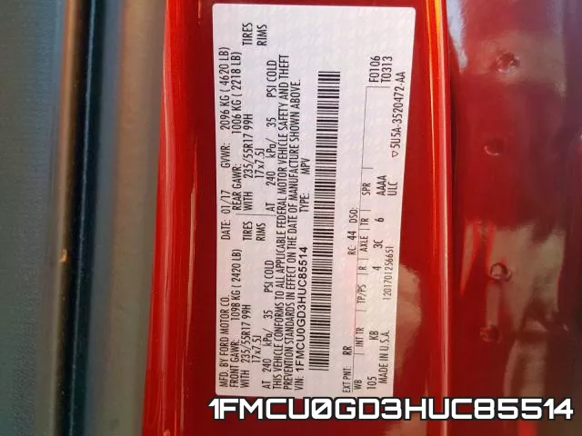 1FMCU0GD3HUC85514 фото 2