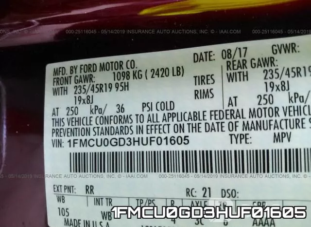 1FMCU0GD3HUF01605 фото 9