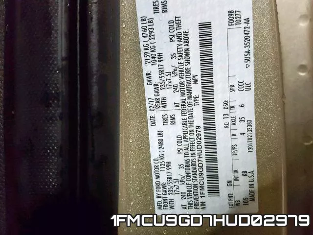 1FMCU9GD7HUD02979 фото 2