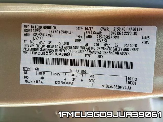 1FMCU9GD9JUA39061 фото 2