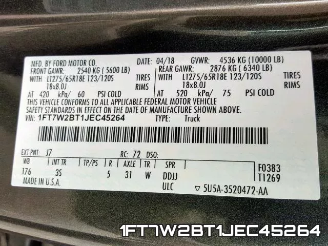 1FT7W2BT1JEC45264 фото 2