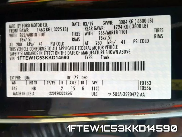 1FTEW1C53KKD14590 фото 2