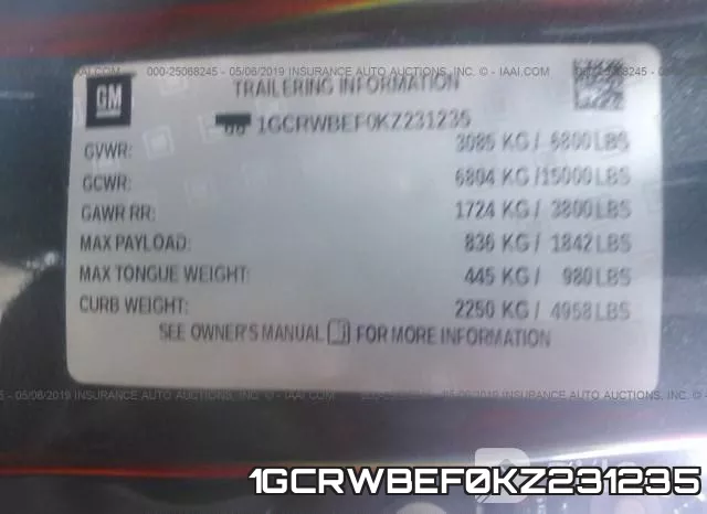1GCRWBEF0KZ231235 фото 9