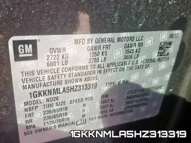1GKKNMLA5HZ313319 фото 2