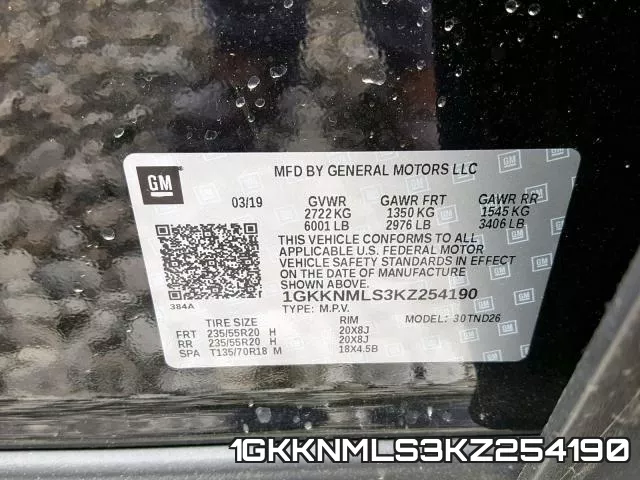 1GKKNMLS3KZ254190 фото 2