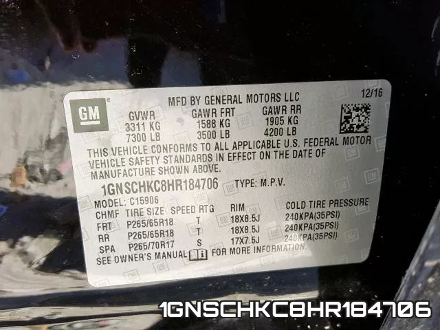 1GNSCHKC8HR184706 фото 2