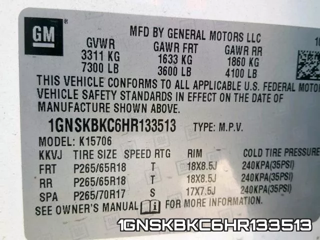 1GNSKBKC6HR133513 фото 2