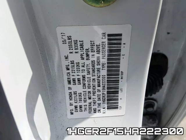 1HGCR2F15HA222300 фото 2