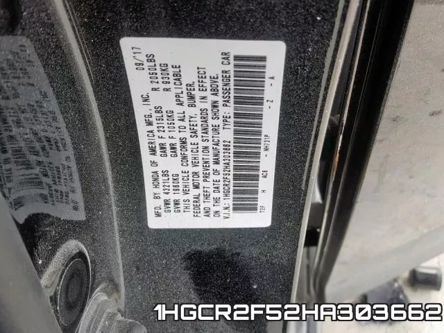 1HGCR2F52HA303662 фото 2
