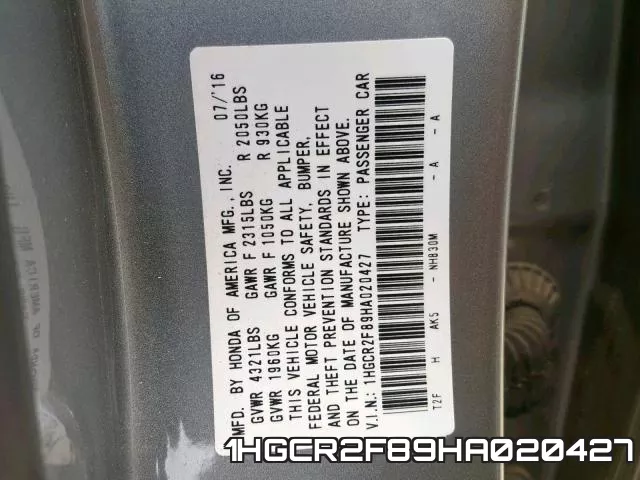 1HGCR2F89HA020427 фото 2