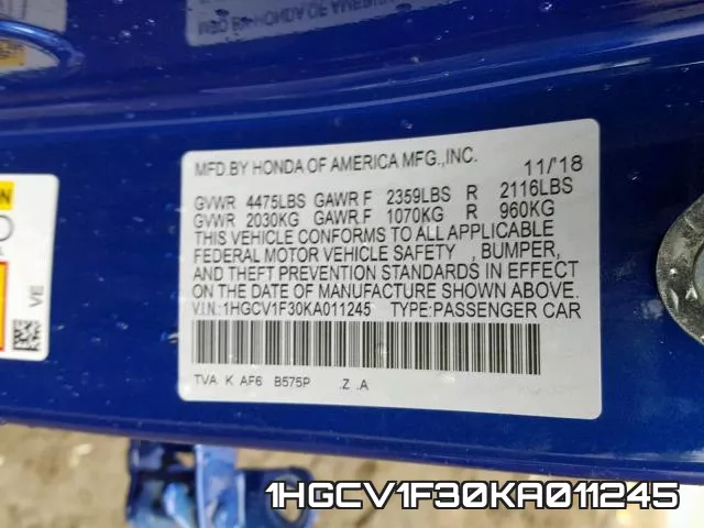 1HGCV1F30KA011245 фото 2