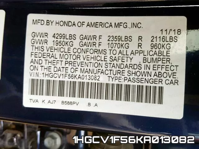 1HGCV1F56KA013082 фото 2