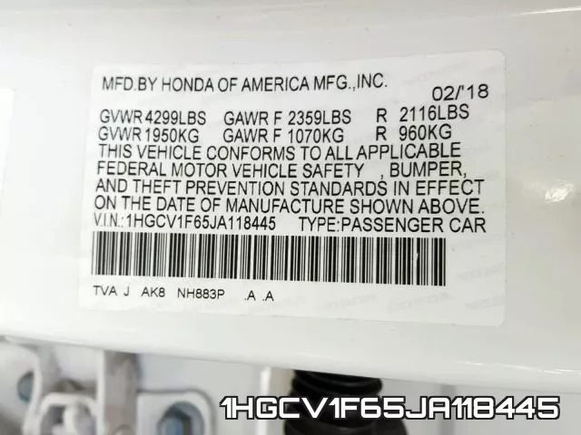 1HGCV1F65JA118445 фото 2