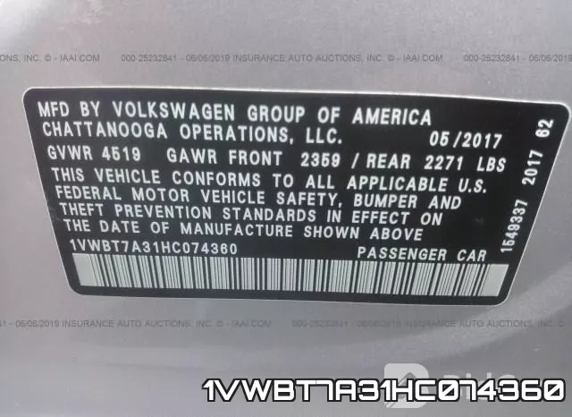 1VWBT7A31HC074360 фото 10