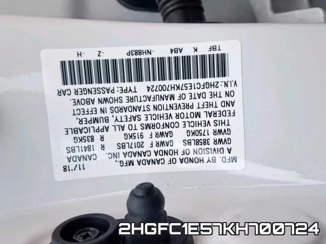 2HGFC1E57KH700724 фото 2