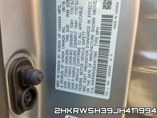 2HKRW5H39JH417994 фото 2