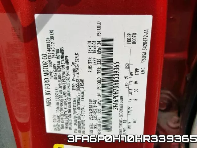 3FA6P0H70HR339365 фото 2