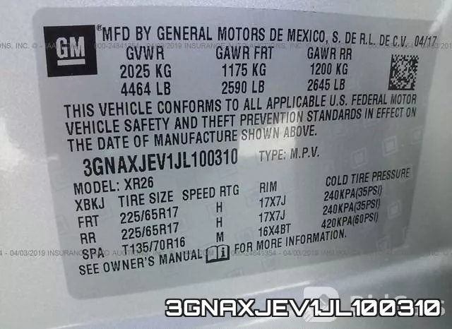 3GNAXJEV1JL100310 фото 10
