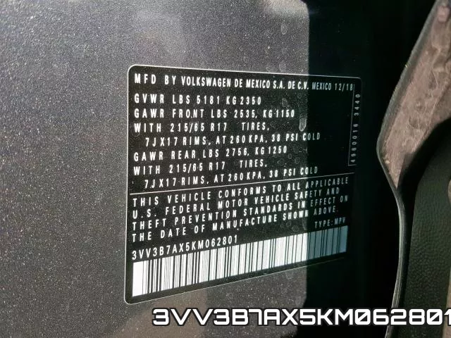 3VV3B7AX5KM062801 фото 2