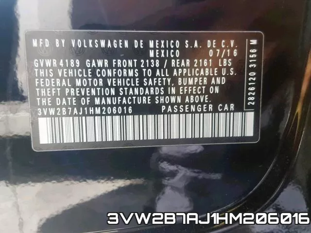 3VW2B7AJ1HM206016 фото 2