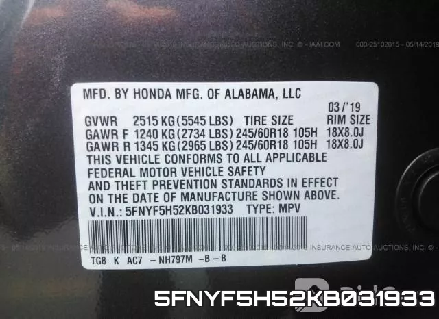 5FNYF5H52KB031933 фото 10